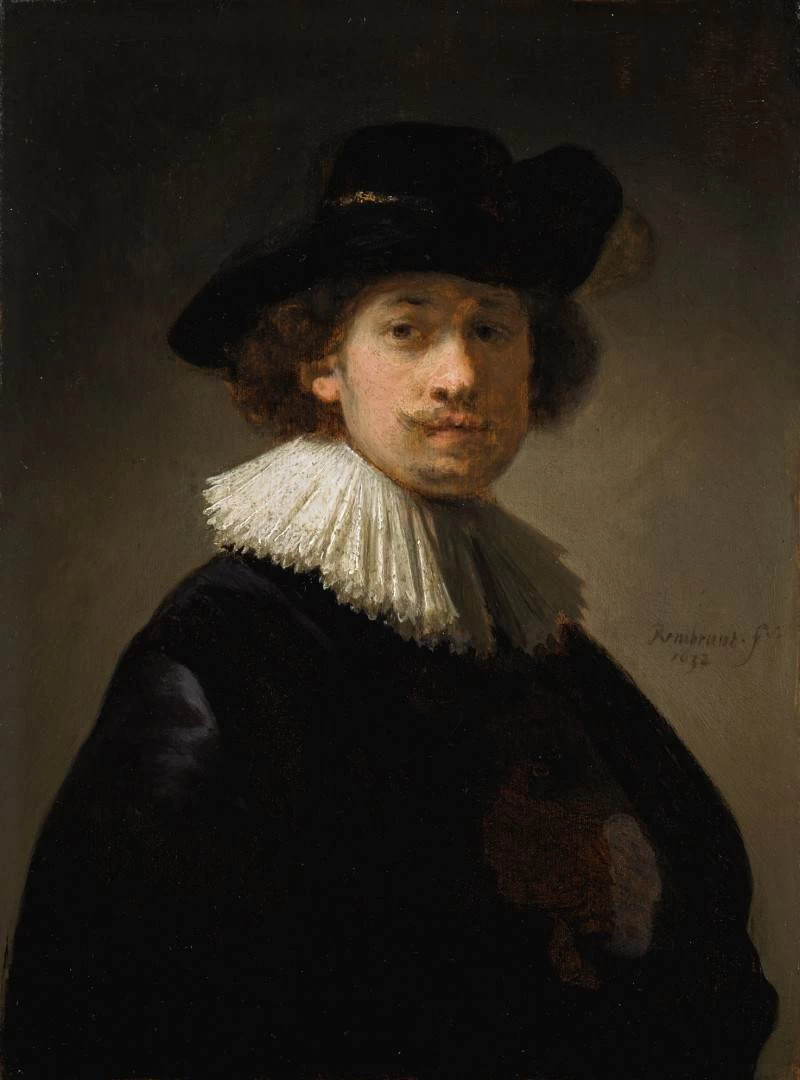 Autoritratto che indossa una gorgiera e un cappello nero